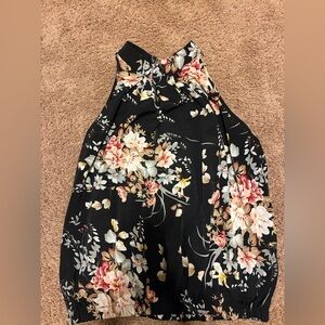 SHEIN Black Floral Halter Blouse
